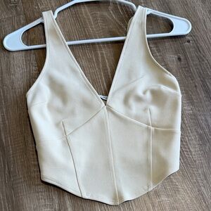 Abercrombie & Fitch Cream V-Neck Structured Corset Crop Top